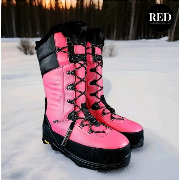 UGG SHASTA BOOT TALL PINK GLOW LEATHER WOOL ALL GENDER BOOTS -  SIZE US M9/W10 - Picture 3 of 13
